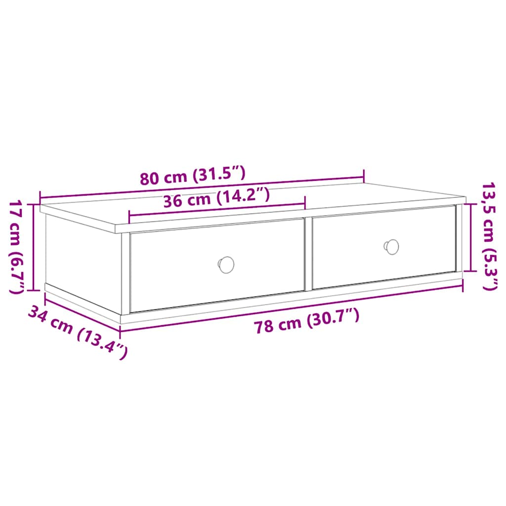 vidaXL Wall Shelf with Drawers Smoked Oak 80x34x17 cm Engineered Wood
