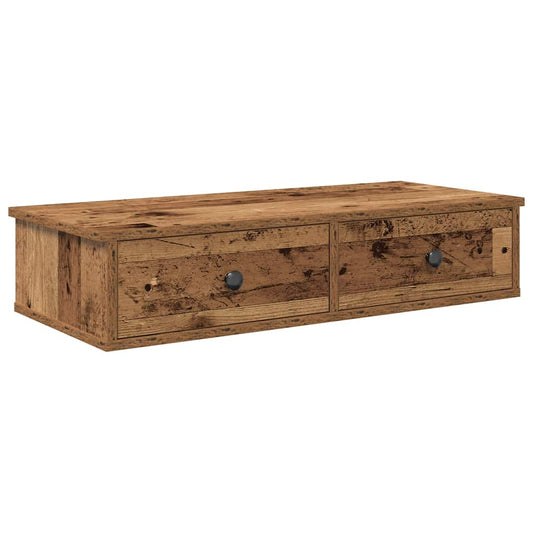 vidaXL Wall Shelf with Drawers Old Wood 80x34x17 cm Engineered Wood