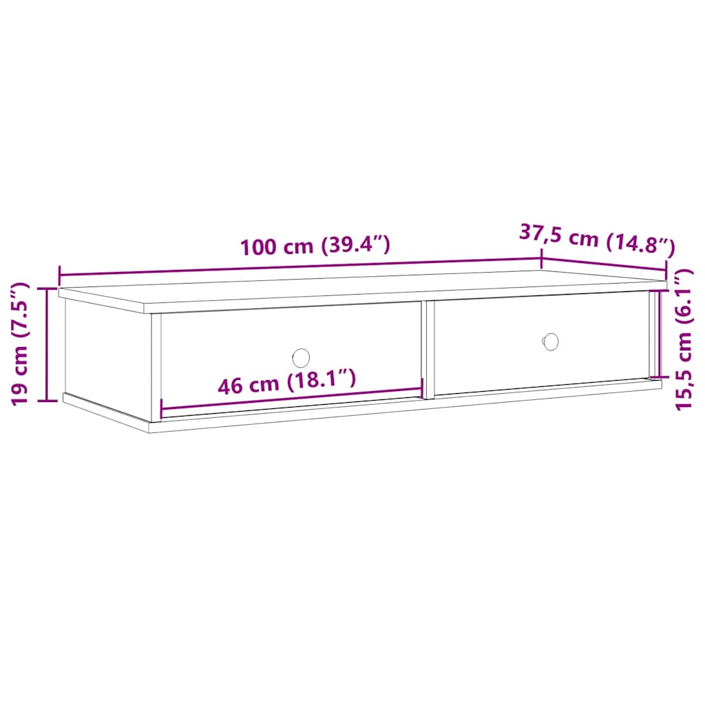 vidaXL Wall Shelf with Drawers Concrete Grey 100x37,5x19 cm Engineered Wood