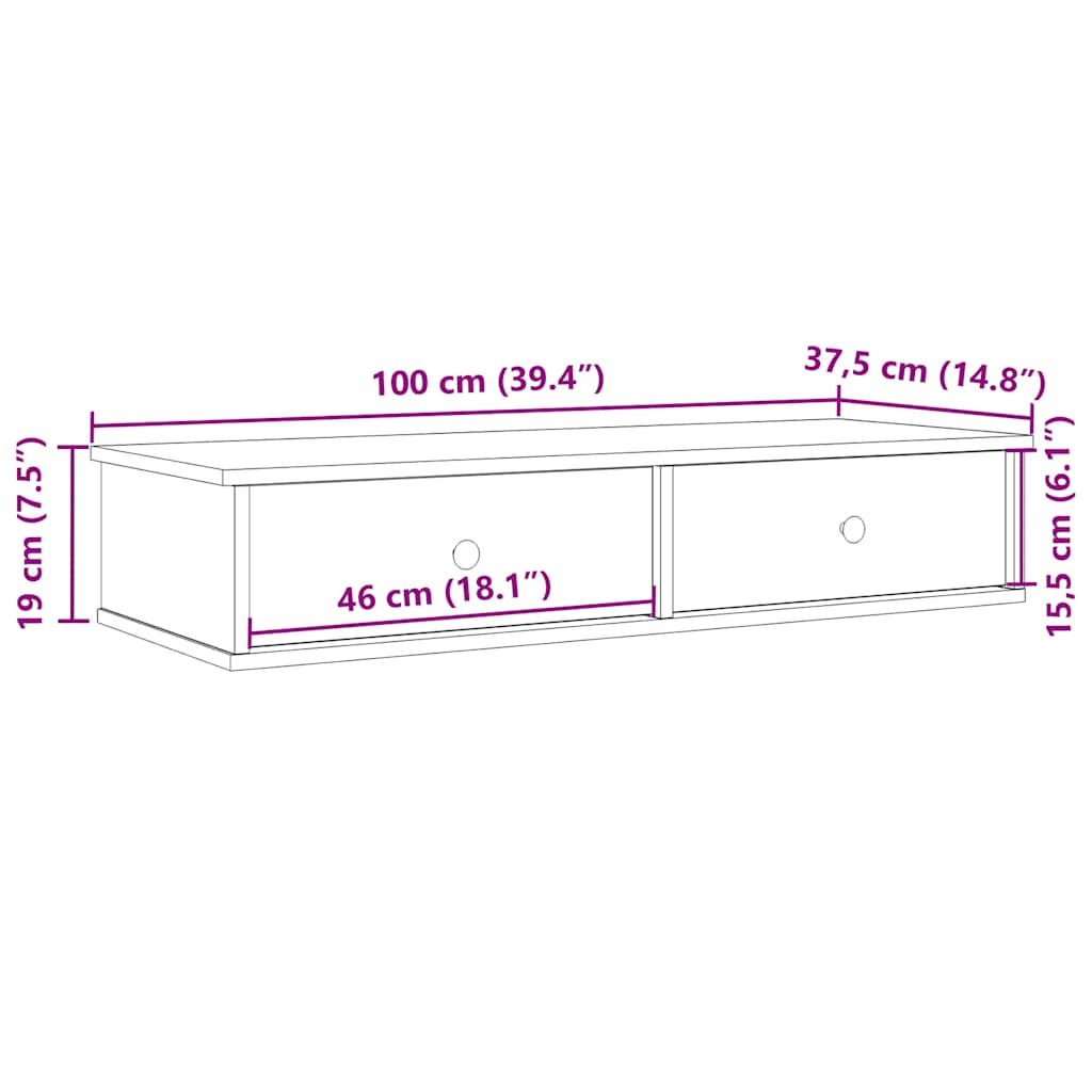 vidaXL Wall Shelf with Drawers Grey Sonoma 100x37,5x19 cm Engineered Wood
