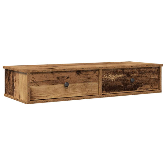 vidaXL Wall Shelf with Drawers Old Wood 100x37,5x19 cm Engineered Wood