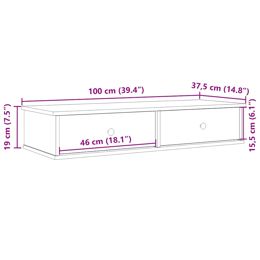 vidaXL Wall Shelf with Drawers Old Wood 100x37,5x19 cm Engineered Wood