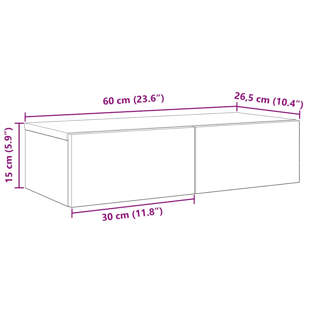 vidaXL Wall Shelf with Drawers Concrete Grey 60x26,5x15 cm Engineered Wood