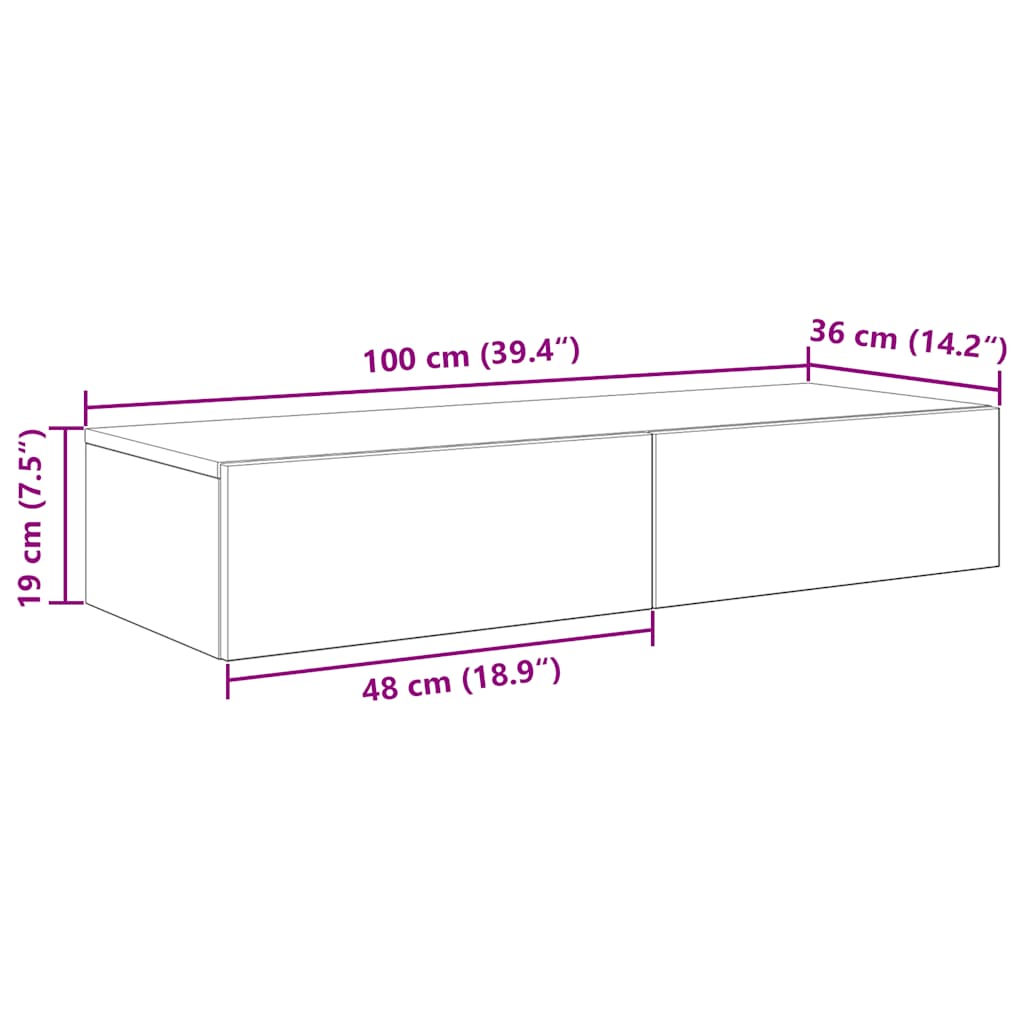 vidaXL Wall Shelf with Drawers Concrete Grey 100x36x19 cm