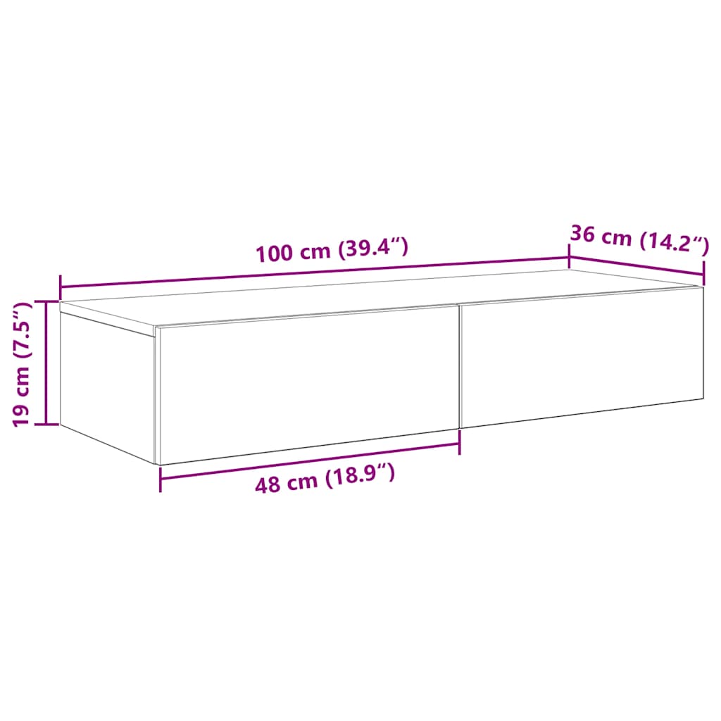 vidaXL Wall Shelf with Drawers Artisian Oak 100x36x19 cm Engineered Wood