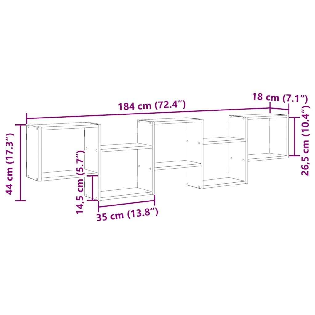 vidaXL Wall Cube Shelf 5 Compartments Smoked Oak Engineered Wood