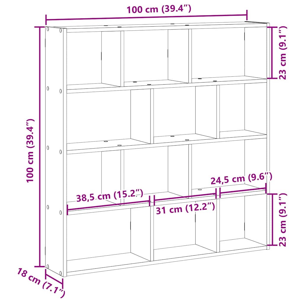 vidaXL Wall Cube Shelf 12 Compartments Old Wood Engineered Wood