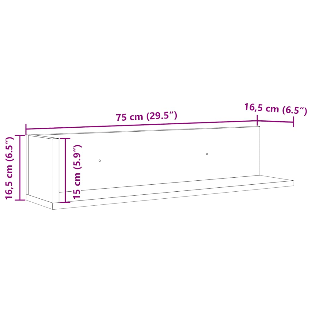 vidaXL Wall Shelves 2 pcs White 75x16,5x16,5 cm Engineered Wood