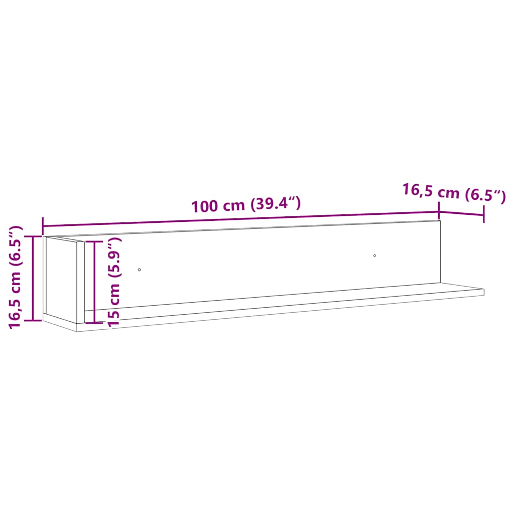 vidaXL Wall Shelves 2 pcs Concrete Grey 100x16.5x16.5 cm Engineered Wood