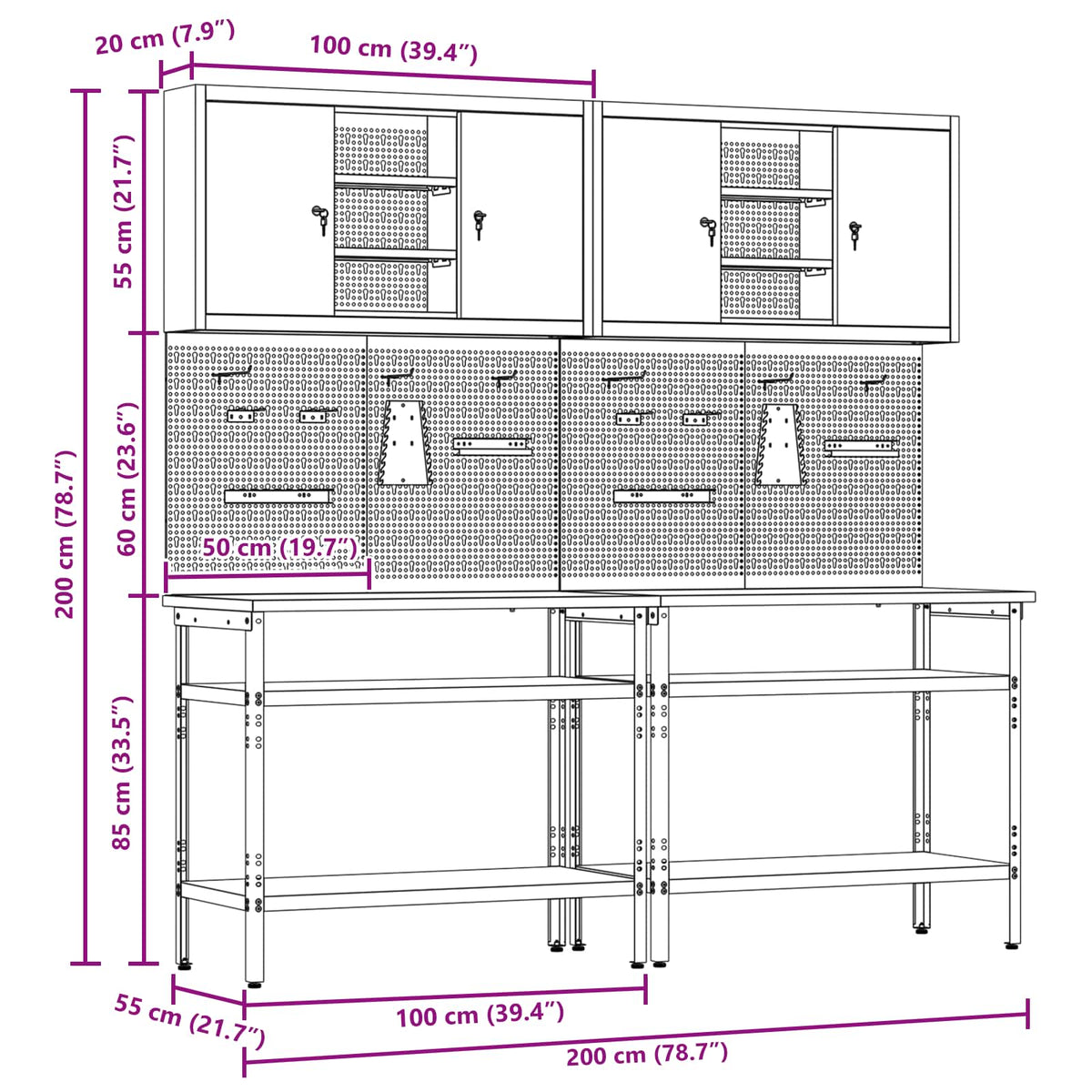 vidaXL Work Bench Set 8 pcs Black and Grey Powder-Coated Steel