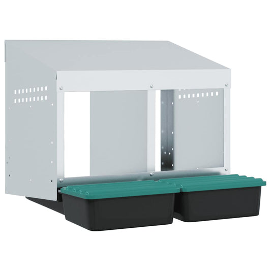 vidaXL Chicken Nesting Box 2 Compartments Wall-Mounted Galvanised Steel
