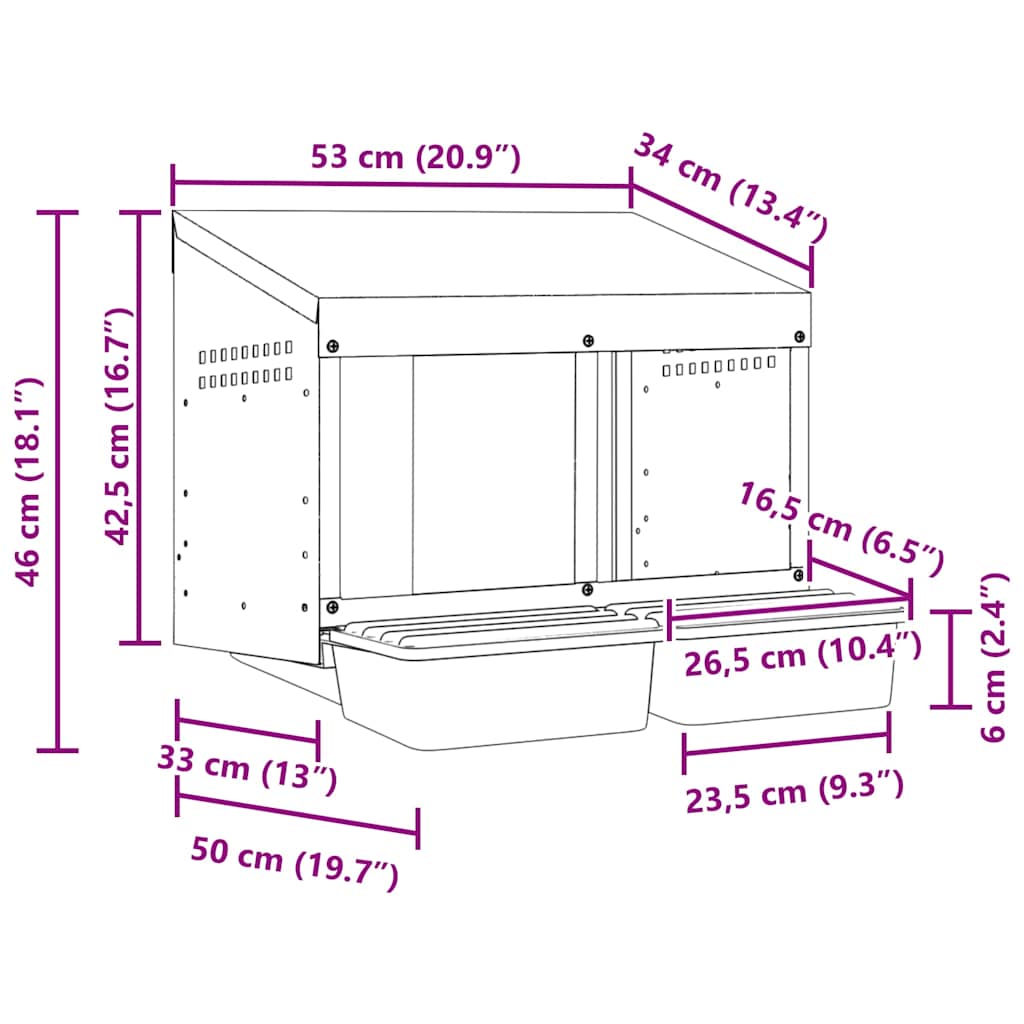 vidaXL Chicken Nesting Box 2 Compartments Wall-Mounted Galvanised Steel