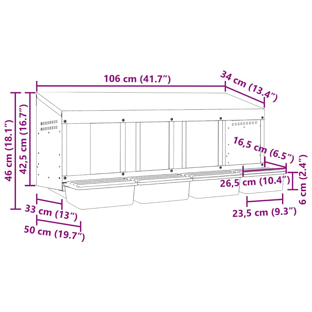 vidaXL Chicken Nesting Box 4 Compartments Wall-Mounted Galvanised Steel
