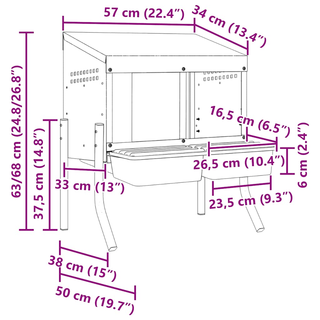 vidaXL Chicken Nesting Box 2 Compartments with Legs Galvanised Steel