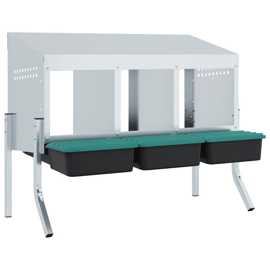 vidaXL Chicken Nesting Box 3 Compartments with Legs Galvanised Steel