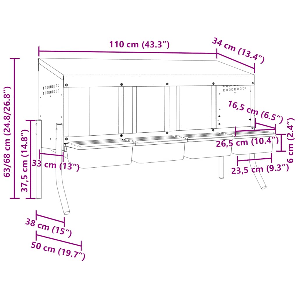 vidaXL Chicken Nesting Box 4 Compartments with Legs Galvanised Steel