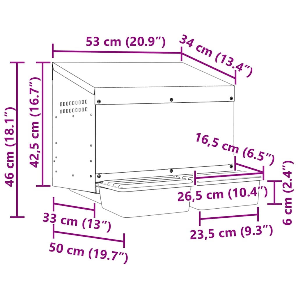 vidaXL Chicken Nesting Box 2 Compartments Wall-Mounted Galvanised Steel