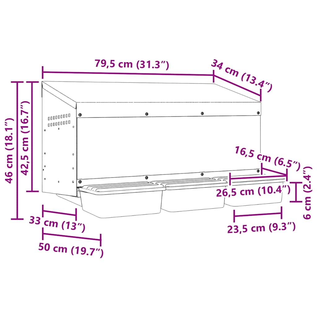 vidaXL Chicken Nesting Box 3 Compartments Wall-Mounted Galvanised Steel
