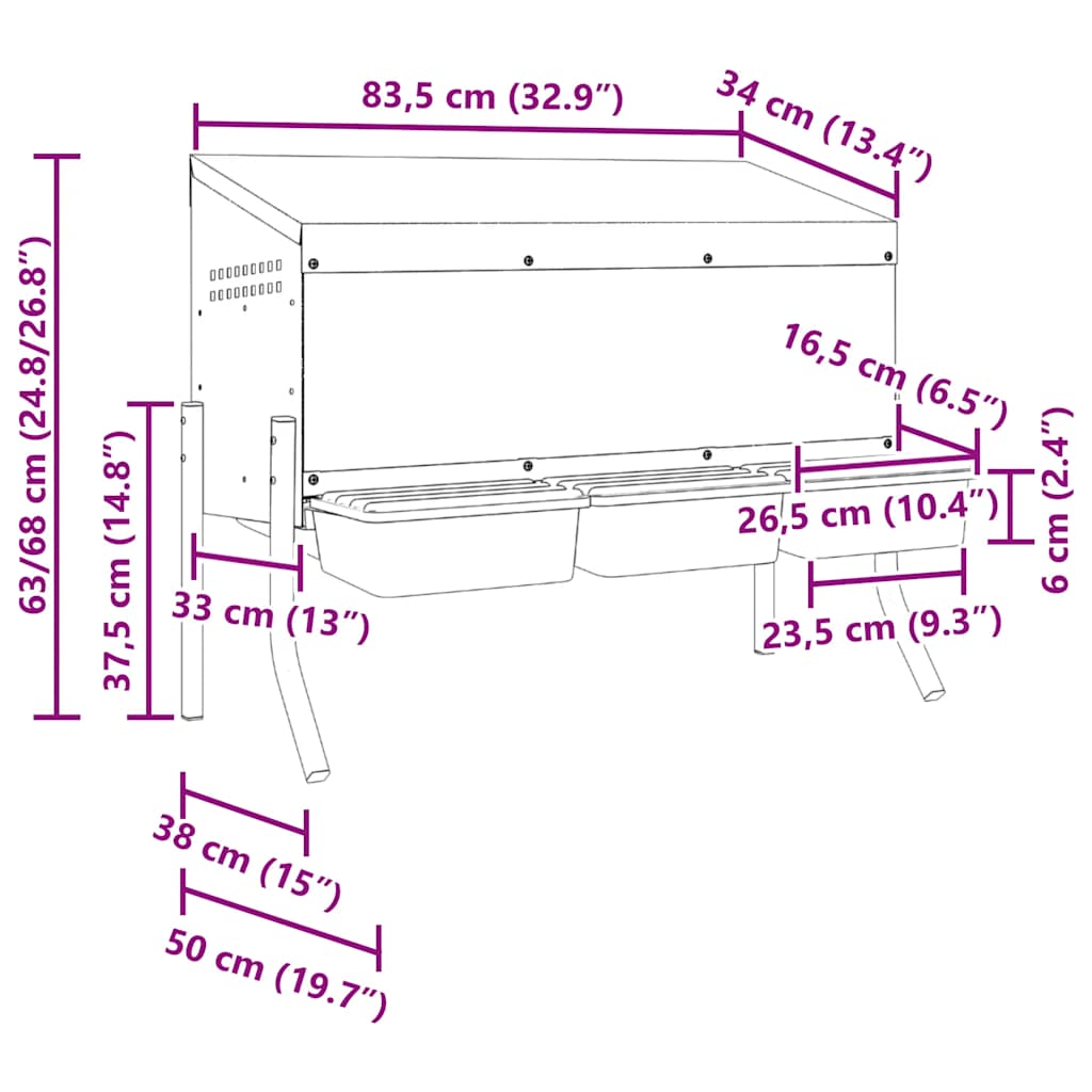 vidaXL Chicken Nesting Box 3 Compartments with Legs Galvanised Steel