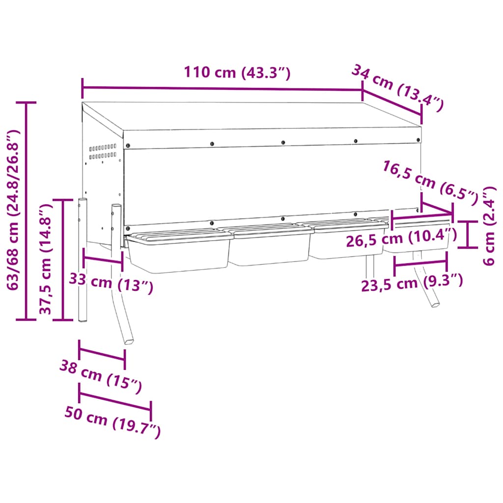 vidaXL Chicken Nesting Box 4 Compartments with Legs Galvanised Steel