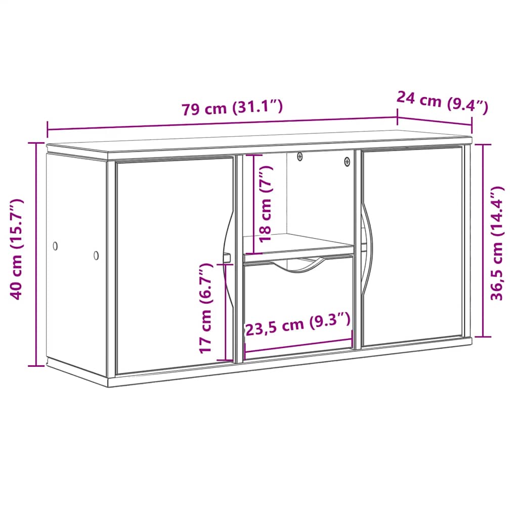 vidaXL TV Cabinet with Drawer “ODDA” 79x24x40 cm Solid Wood Pine