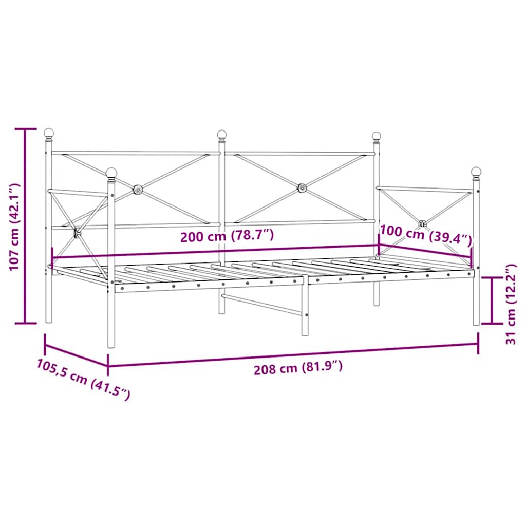 vidaXL Day Bed without Mattress White 100x200 cm Steel