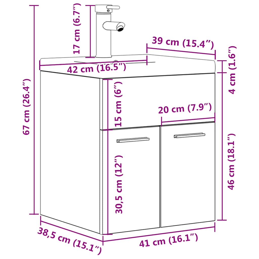 vidaXL Bathroom Sink Cabinet with Built-in Basin and Faucet Concrete Grey