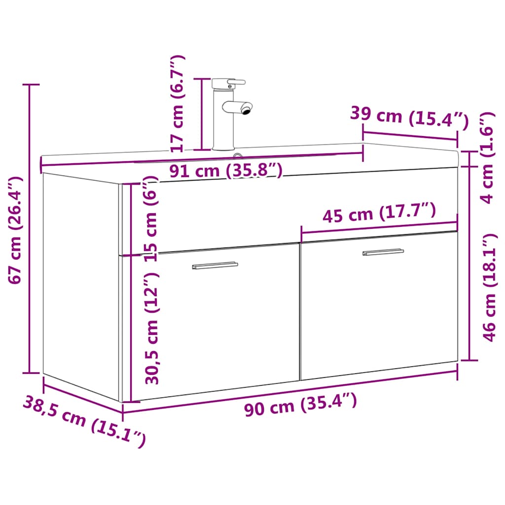 vidaXL Bathroom Sink Cabinet with Built-in Basin&Faucet Concrete Grey