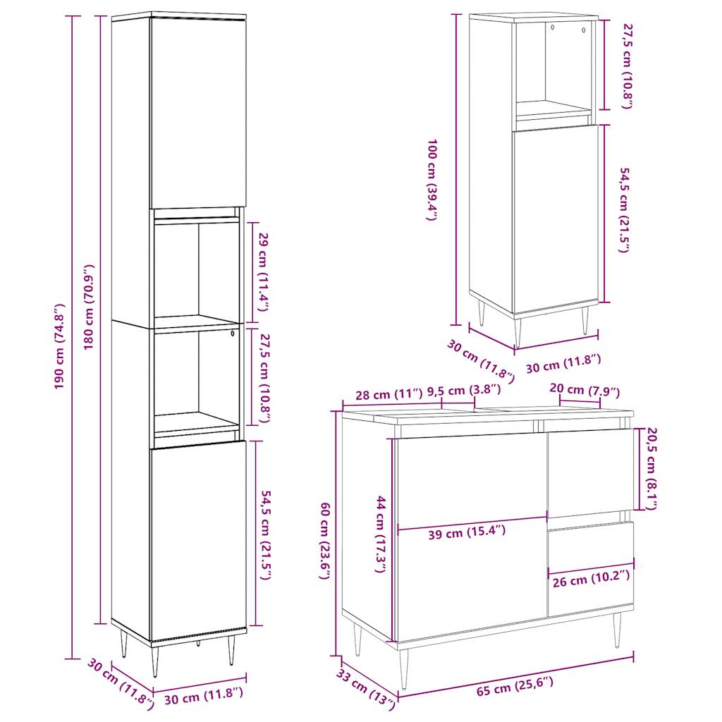 vidaXL 3 Piece Bathroom Furniture Set Concrete Grey Engineered Wood
