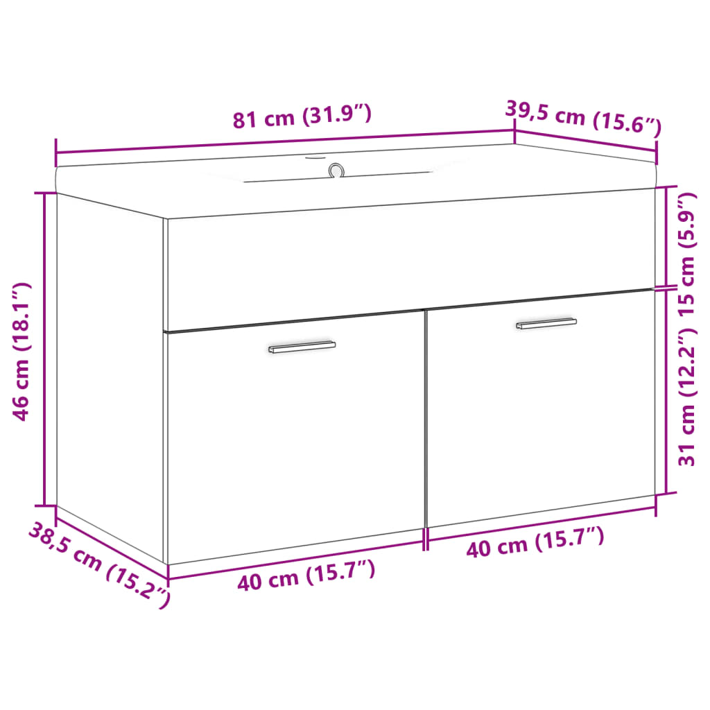 vidaXL Bathroom Sink Cabinet with Built-in Basin Sonoma Oak