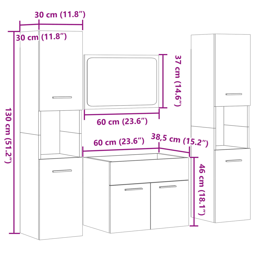 vidaXL 4 Piece Bathroom Furniture Set Sonoma Oak Engineered Wood