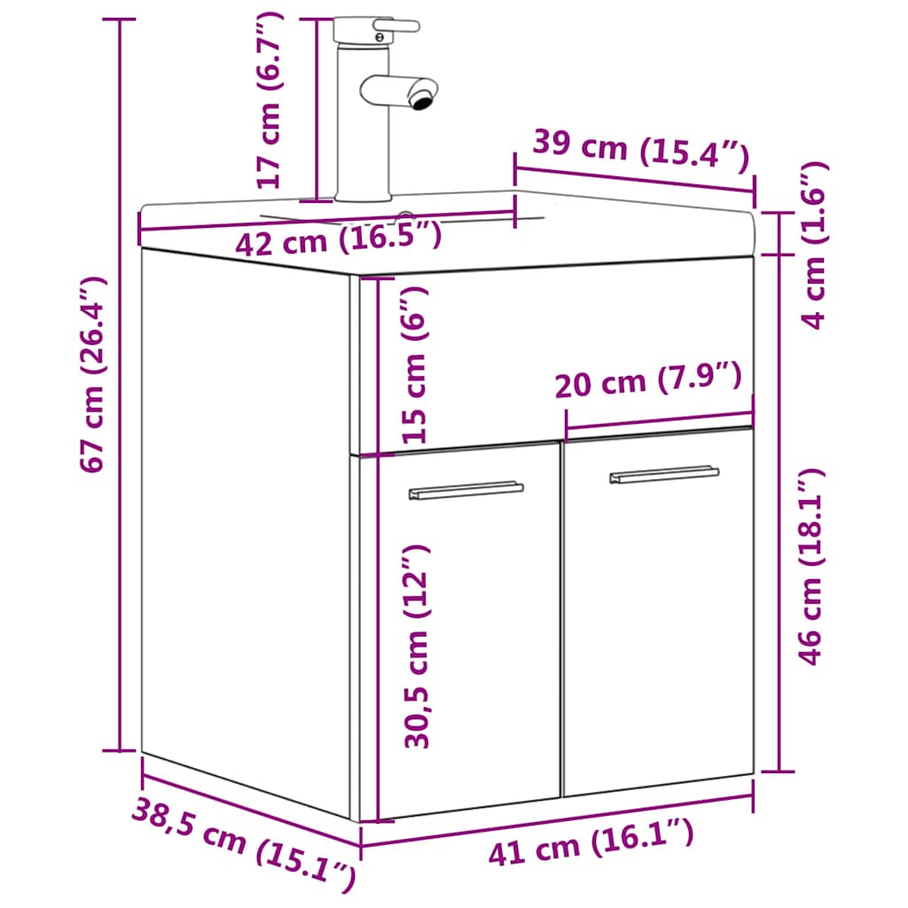 vidaXL Bathroom Sink Cabinet with Built-in Basin and Faucet Sonoma Oak