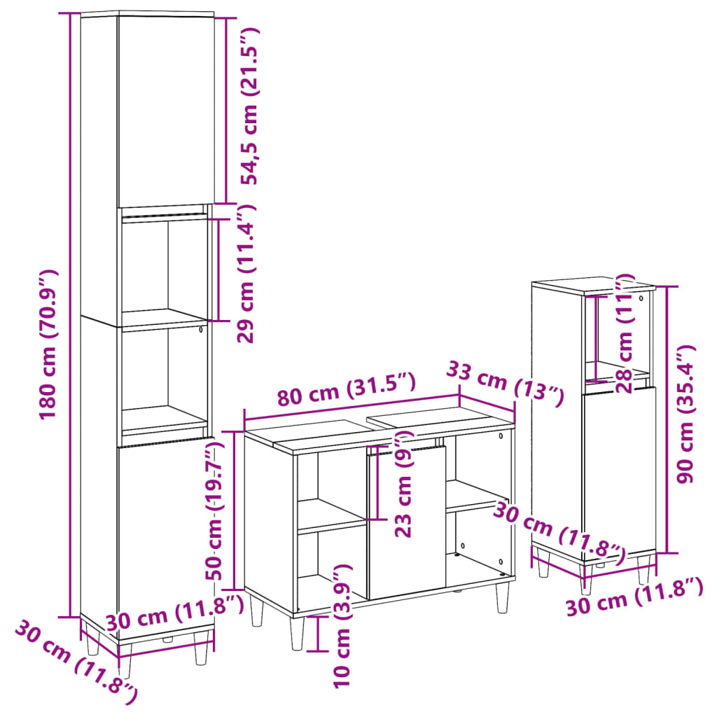 vidaXL 3 Piece Bathroom Furniture Set Sonoma Oak Engineered Wood