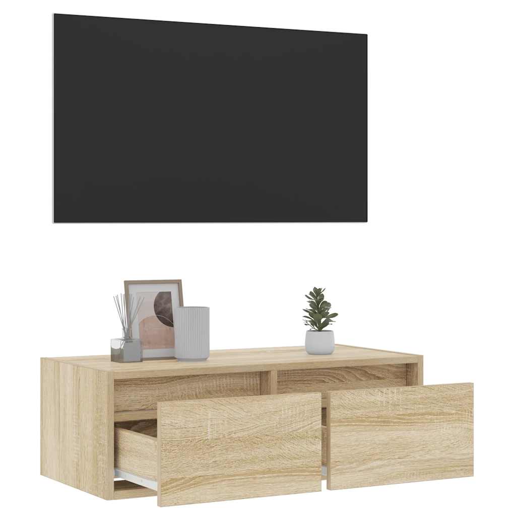 vidaXL TV Cabinet with LED Lights Sonoma Oak 75x35,5x25 cm