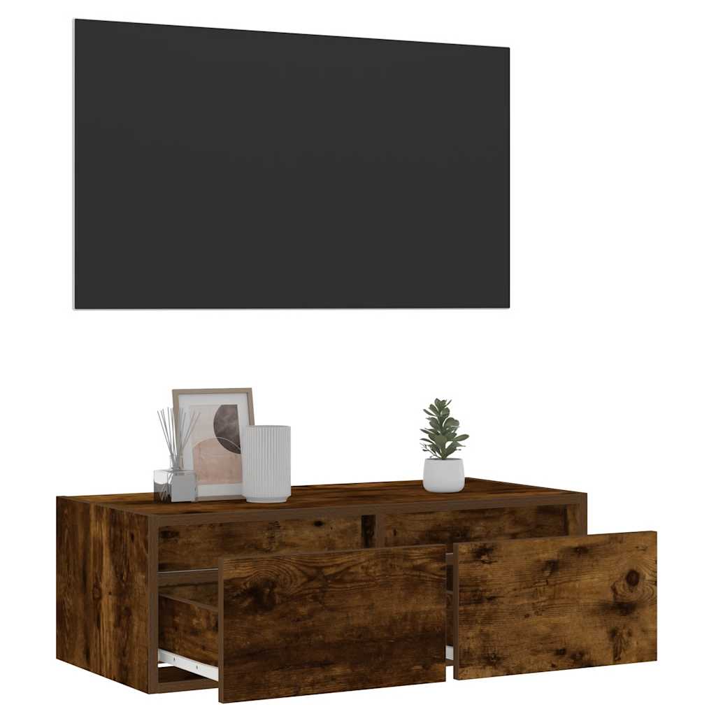 vidaXL TV Cabinet with LED Lights Smoked Oak 75x35,5x25 cm