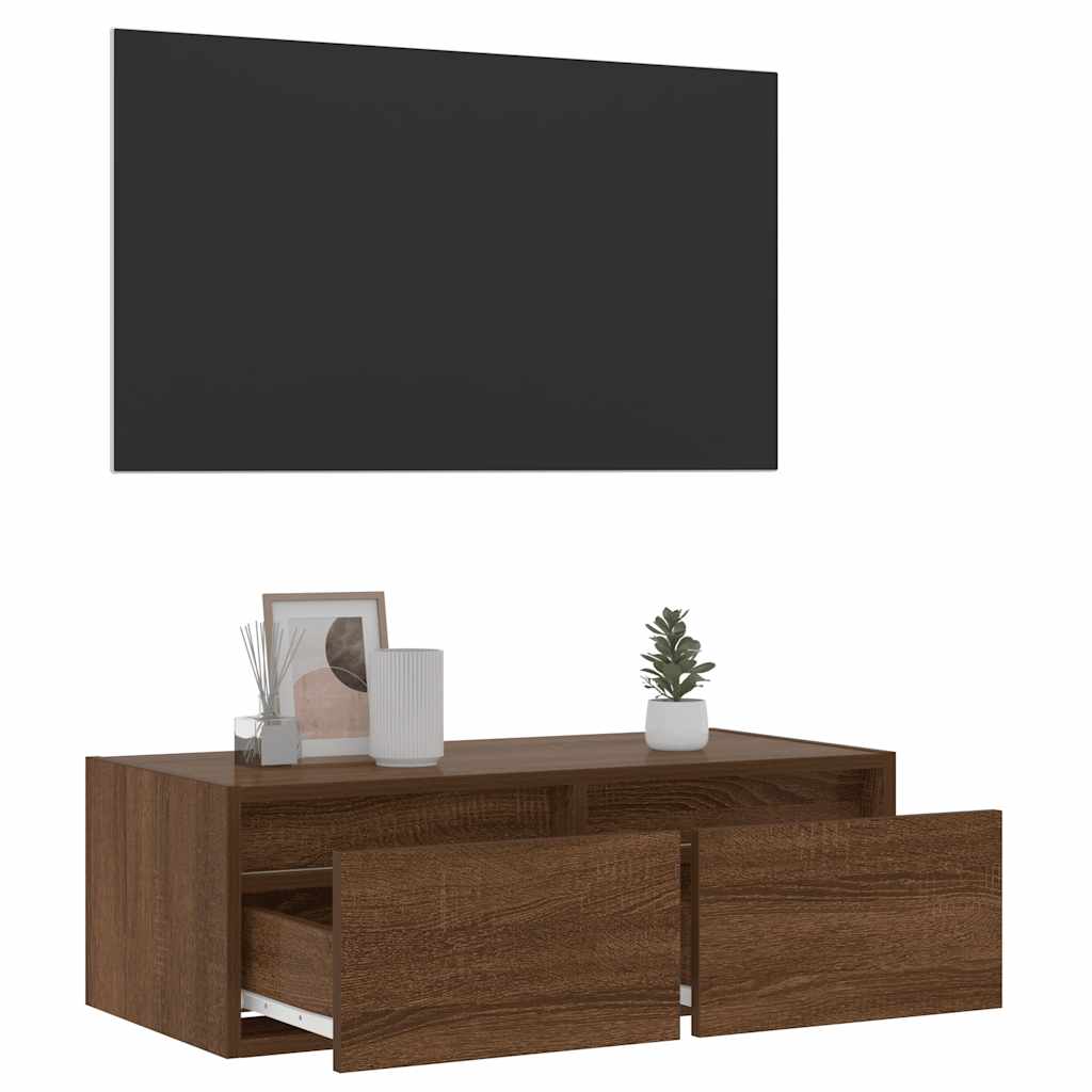 vidaXL TV Cabinet with LED Lights Brown Oak 75x35,5x25 cm
