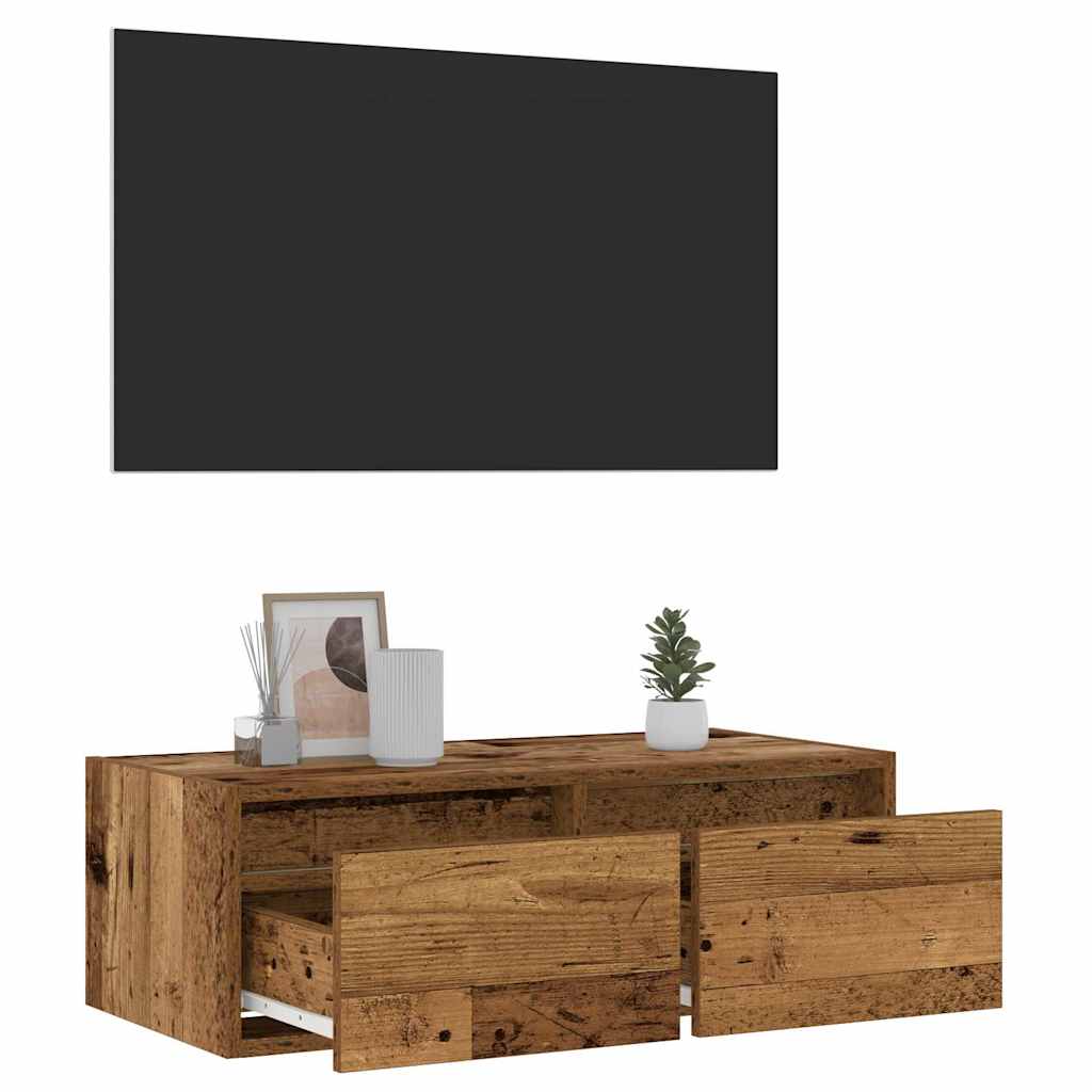 vidaXL TV Cabinet with LED Lights Old Wood 75x35,5x25 cm