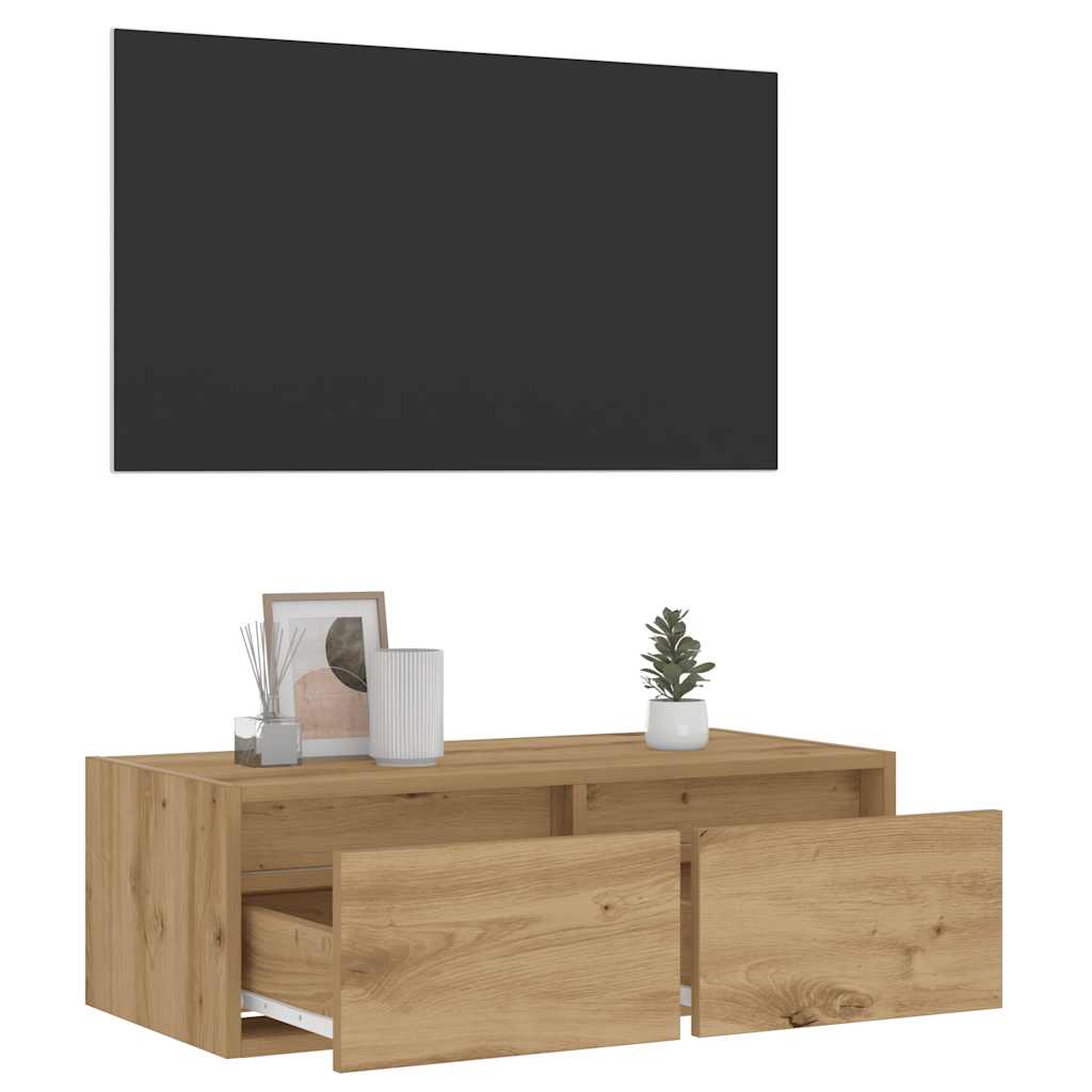 vidaXL TV Cabinet with LED Lights Artisan Oak 75x35,5x25 cm