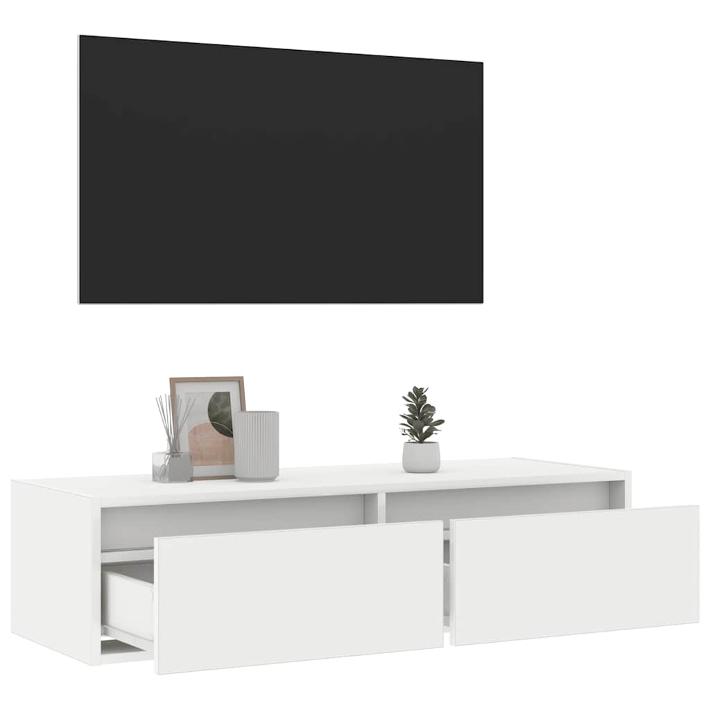 vidaXL TV Cabinet with LED Lights White 100X35,5x25 cm
