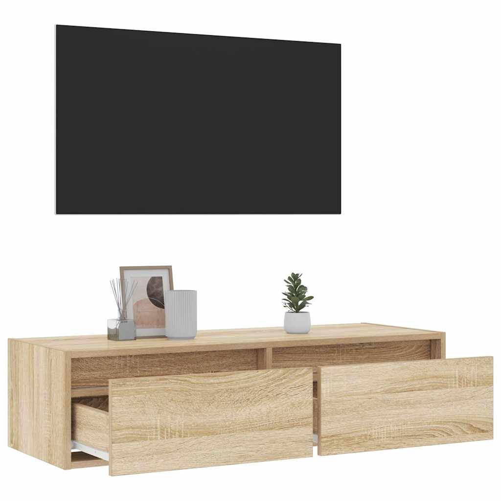 vidaXL TV Cabinet with LED Lights Sonoma Oak 100X35,5x25 cm