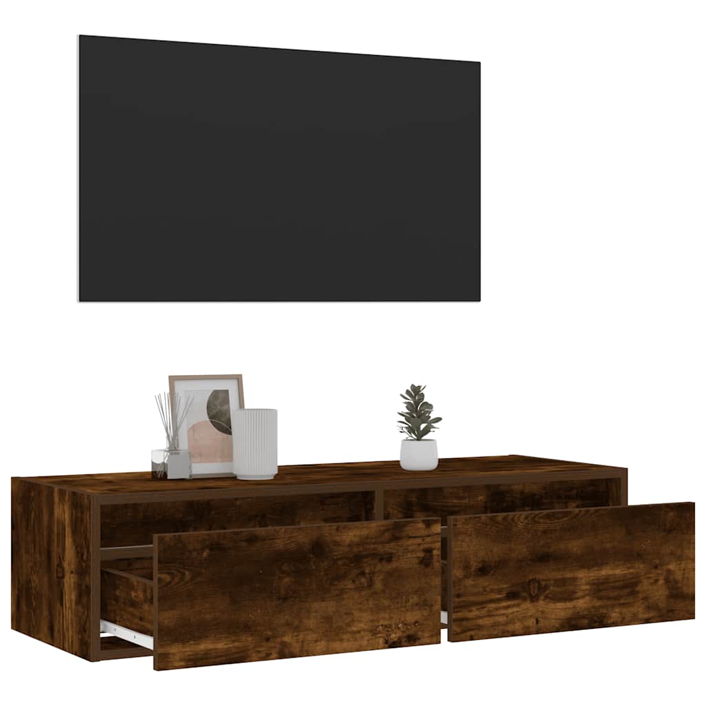 vidaXL TV Cabinet with LED Lights Smoked Oak 100X35,5x25 cm