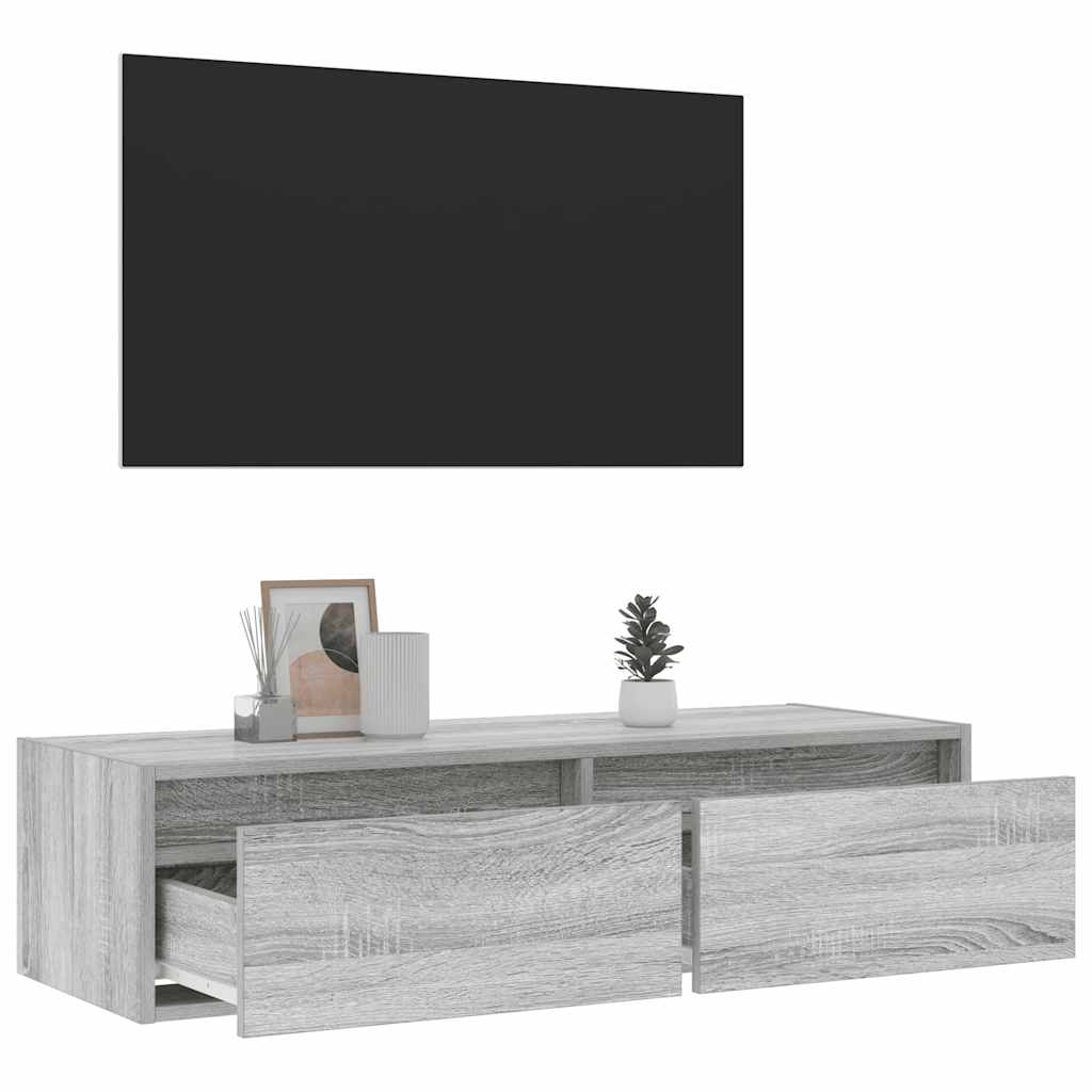 vidaXL TV Cabinet with LED Lights Grey Sonoma 100X35,5x25 cm