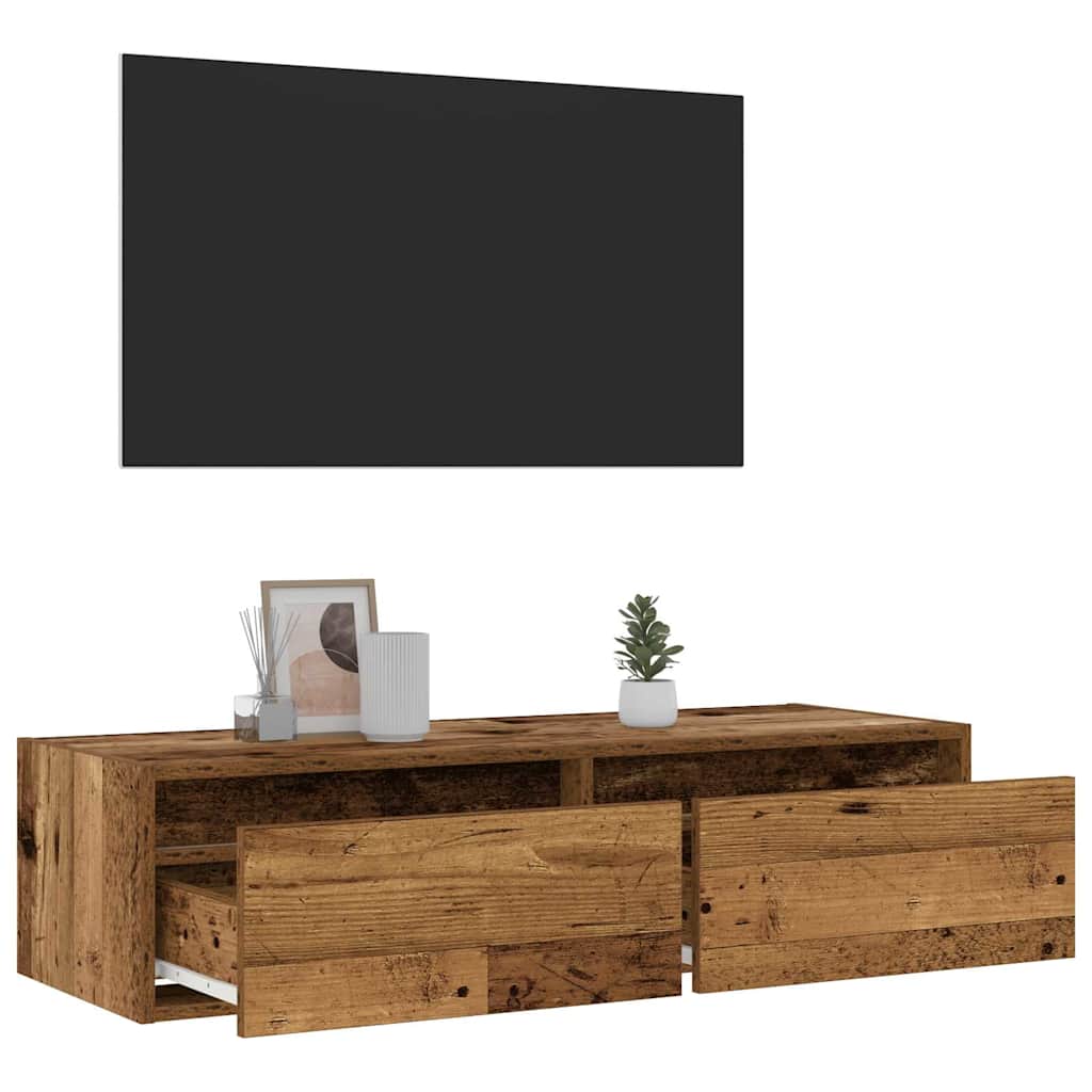 vidaXL TV Cabinet with LED Lights Old Wood 100X35,5x25 cm