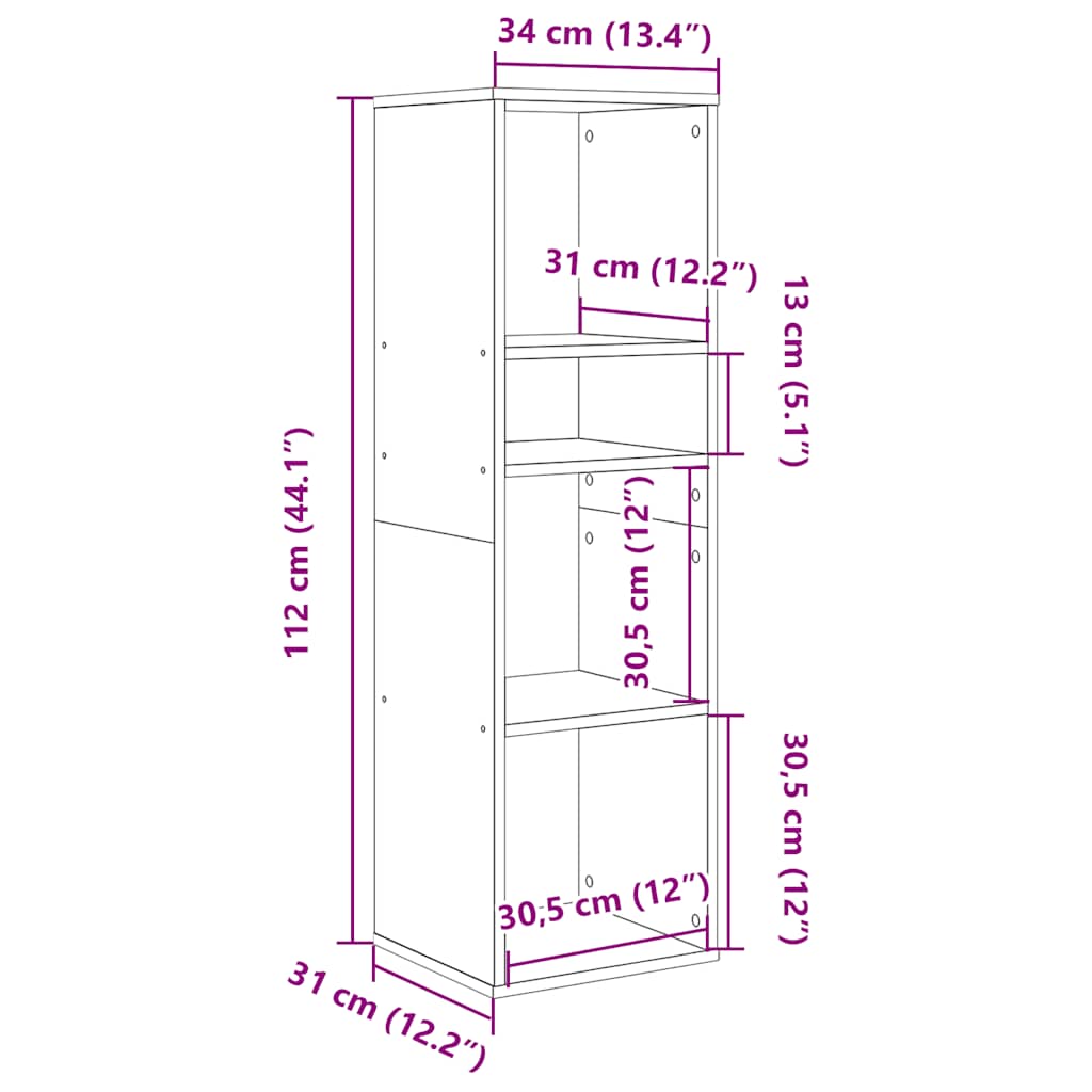 vidaXL Book Cabinet Concrete Grey 34x31x112 cm Engineered Wood