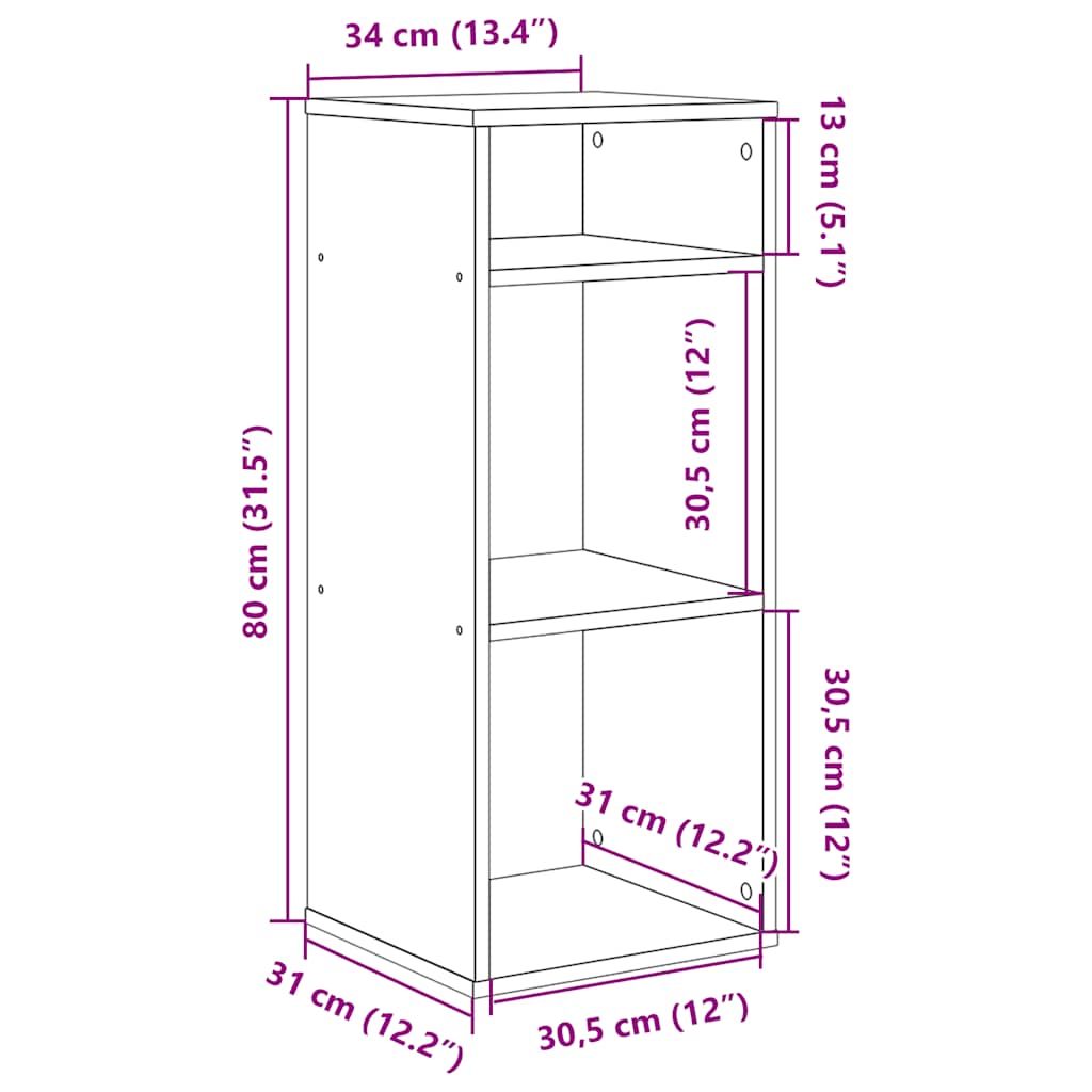 vidaXL Book Cabinet Grey Sonoma 34x31x80 cm Engineered Wood