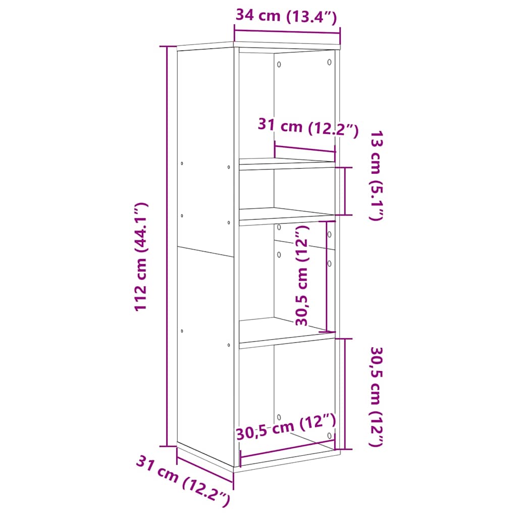 vidaXL Book Cabinet Sonoma Oak 34x31x112 cm Engineered Wood