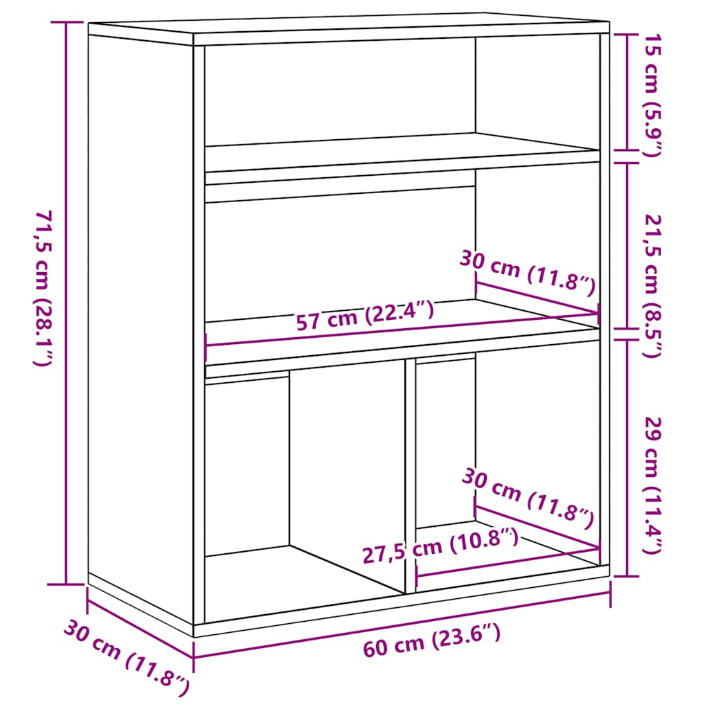 vidaXL Book Cabinet White 60x30x71,5 cm Engineered Wood