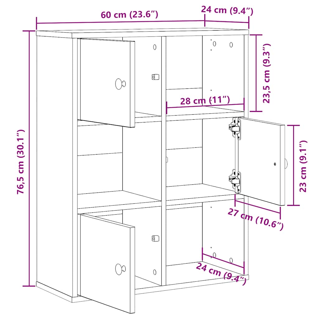 vidaXL Bookcase Concrete Grey 60x24x76,5 cm Engineered Wood