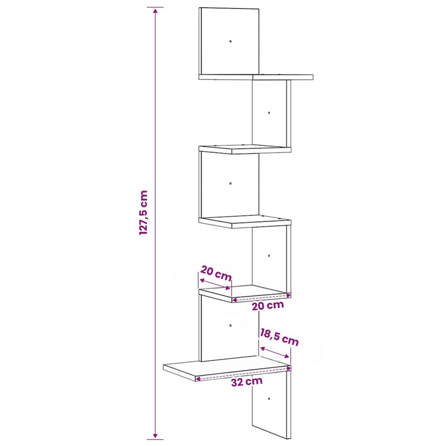 vidaXL Wall Corner Shelf Black 32x32x127,5 cm Engineered Wood