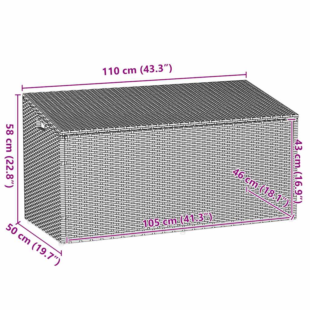 vidaXL Garden Storage Box Black 110x50x58 cm Poly Rattan
